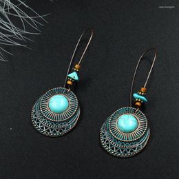 Hoop Earrings Vintage Double Round With Pendants For Women Ethnic Bohemia Wood Stone Beads Pendant Drop Ear Cuff