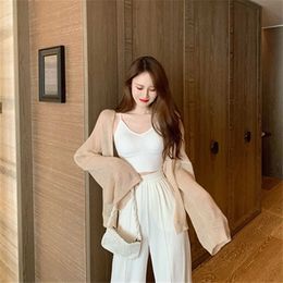 Women's Sweaters Vests Women Loose Solid Thin Summer SunProof Elegant Minimalist Ladies Beach Holiday Lazy Long Sleeves Knitted Sweater Mujer J220915