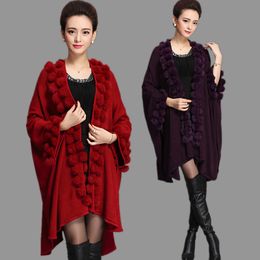 Women s Fur Faux Fashion Trend Women Rabbit Poncho Shawl Coat Long Knit Cashmere Cape Sweater Pashmina Autumn Winter 221128