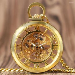 Pocket Watches Transparent Skeleton Roman Numerals Mechanical Watch Men Open Face Fashion Vintage Elegant FOB Chain Hand Winding