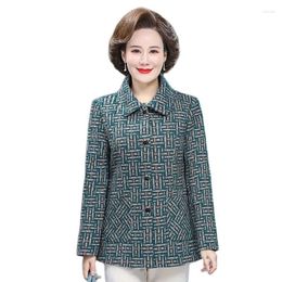 Women's Jackets Elegant Green Plaid Jacket Spring Autumn Women's Casual Coat Tops Middle-Aged Elderly Mother Fashion Single Breasted