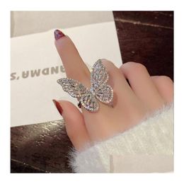 Band Rings Exaggerated Fl Diamond Opening Ring Hollow Out Butterfly Rings For Women Drop Delivery 2021 Jewelry Dhuje