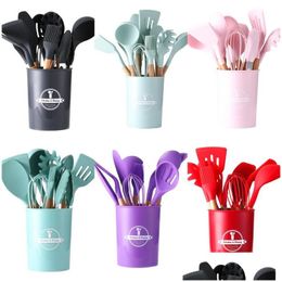 Cooking Utensils Cooking Utensils Non Stick Kitchenware Kit Woodiness Handle Silica Gel Scoops Spade Clip Egg Whisk Kitchen Accessor Dhses