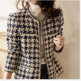 Women's Wool Blends 1pcslot korean style autumn winter woman open stitch coat ladies all-match woven tweed 221128