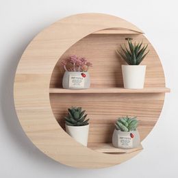 Novelty Items 1Pc Exquisite Moon Shape Wall Decor Wooden Wall Mounted Storage Rack Holder Wood Hanging Shelves Decoration Home Decor 221129