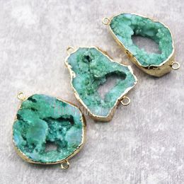 Pendant Necklaces PC21804 Raw Stone Green Agate Geode Gold Plated Free Form Connector Copper Jewelry