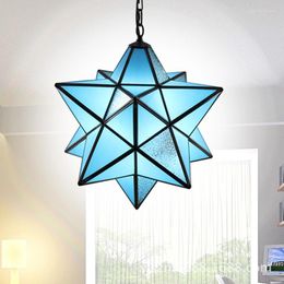 Pendant Lamps Mediterranean Style Blue Glass Star Chandelier Balcony Corridor Living Room Creative