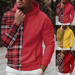 Men's Hoodies Male Autumn And Winter Leisure Travel Outdoor Sports Plaid Print Slim Fit Hooded Pullover For Men Hoodie Sweatshirts No Hood