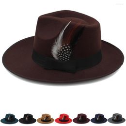 Berets Men Women Panama Hat Heart Top Wide Brim Sunhat Feather Band Fedora Cap Trilby Jazz Travel Party Street Style Size US 7 1/4 UK L