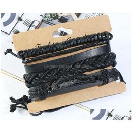 Charm Bracelets Mans Cowe Leather Bracelet Diy Hand Woven Beading Mtilayer Braid Feather Combination Suit Size Can Be Adjusted Drop Dhcyr