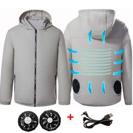 Men's Jackets Men Outdoor summer USB Electric fan cooling coat men Air Conditioning Fan Clothes Heatstroke hood Jacket 221129