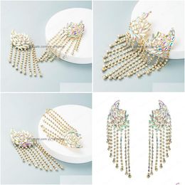 Dangle Chandelier Exaggerated Crystal Tassel Earring For Woman Luxury Rhinestone Imitation Pearl Long Drop Earrings Girl Party Jew Dhd15