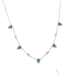 Pendant Necklaces Choker Sier Plated Necklace Fashion Jewelry Water Drop Charm Green Emerald Clear Cz Stone Paved Gorgeous W Dhgarden Dhlxf