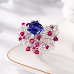 Cluster Rings Foydjew Luxury Micro-inlaid Full Zircon Heart-shaped Flower Inlaid With Simulation Tanzanite Sapphires Ring For Women