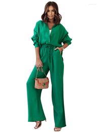 Women's Two Piece Pants Set Women Shirt Tops And High Waist Wide Leg Pant Suits Spring Autumn Fashion Solid Loose Casual 2 Outfits