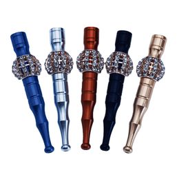 Colourful Aluminium Alloy Pipes Round Diamond Decorative Ball Portable Removable Dry Herb Tobacco Catcher Taster Bat One Hitter Smoking Cigarette Holder DHL