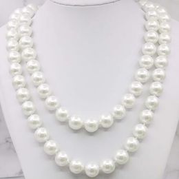 Fashion Women Jewellery 10mm White Shell Pearl Necklace 35inch