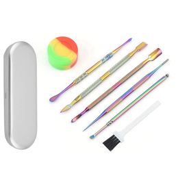 Latest Colorful Smoking 7in1 Kit Portable Stainless Steel Dry Herb Tobacco Oil Rigs Spoon Wax Shovel Dabber Scoop Hookah Bong Straw Tip Nails Cleaning Brush DHL