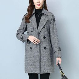 Women's Trench Coats Spring Autumn Plaid Windbreaker Jacket Plus Size Female Parka Casual Coat Long Suit Collar Office Women's Clothing