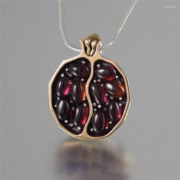 Charms Canner Red Pomegranate Garnet Necklace Vintage Round Gold Colour CZ Stone Necklaces For Woman Girl Jewellery Gift