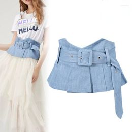 Belts Fashion Versatile Light Blue Denim Wide Belt Waist Seal Women's Dress Shirt With Decorative Corset