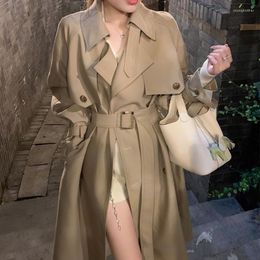 Women's Trench Coats Autumn High Design Feels Windbreaker Long Khaki For Women Casual Clothes Outerwear Clothing Lace-up Overcoat