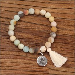 Beaded Natural Stone Lotus Buddha Charm Mala Bracelet With Tassel Turkoois Beads Bracelets Bangles Women Yoga Prayer Drop Del Dhgarden Dhwpn