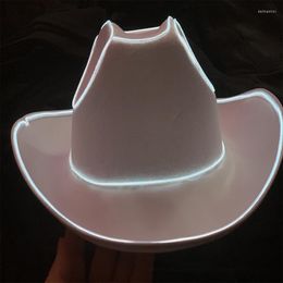 Berets LED Lighted Cowboy Hat Festival Fashion Trend Leisure Cold Light Cap Nylon Wedding Birthday Party Hats Wild Gorra Casquette