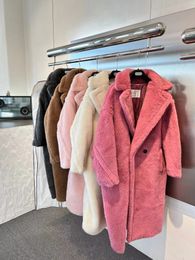 Women's Wool Blends MAX Italian Long Cashmere Teddy Bear Fur Coats Lapel Classic Soft Loose Warm in Spring Fashion High Quality 221129