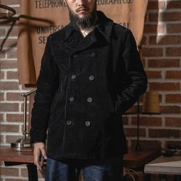 Mens Jackets Bronson Black Corduroy Peacoat DoubleBreasted Jacket Naval Sailor Reefer 221129