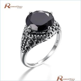 Cluster Rings Cluster Rings Black Obsidian Cubic Zirconia Ring Women Men Wild Antique 925 Sterling Sier Cocktail Party Fashi Dhgarden Dhc3L