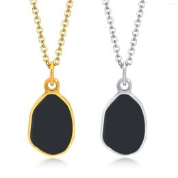 Pendant Necklaces Chic Enamel Black Necklace For Women Stainless Steel Oval Shape Danity Geometric Jewellery