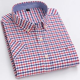 Men s Casual Shirts Branded Cotton for Men Short Sleeve Summer Plus Size Plaid Striped Male Business White Regular Fit 221128