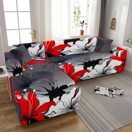 Cubiertas de silla cubiertas de sof￡ de flores el￡sticas para sala de estar rojo rosa estampado cubierta de tapa deslizante muebles de cubierta protector decoraci￳n del hogar 221129