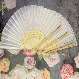 Decorative Objects Figurines 100pcs lot custom silk fan wedding hand silk fan with organza gift bag packaging 221129