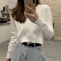 Women's Sweaters Women's Button Vhals Sweater Pull On Women Fall Winter 2021 New Outer Solid Color Vest Long Sleeves Short Knitted Tops J220915