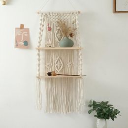 Novelty Items Macrame Shelves For Bedroom Plant Boho Home Decor Christmas Decoration Wooden Wall Shelf Candle Holder Floating Shelves Gift 221129