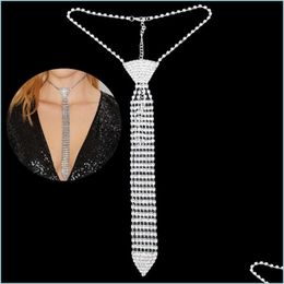 Pendant Necklaces Elegant Tie Shaped Necklace Glitter Rhinestone Long Bead Chain Torque Women Wedding Prom Party Jewelry Dro Dhgarden Dhxhr