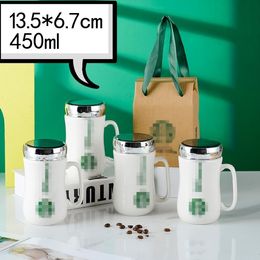 450ML Star Ceramic Mugs With Mirror Lids and Logo Fashion Sense 15OZ Coffee Mug With Handle Exquisite Gifts A0030