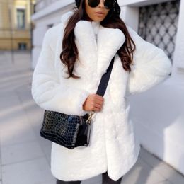 Women s Fur Faux Winter Warm Coat Thick Middle Long Overcoat Turn Down Collar Female Casaco Feminino 221128