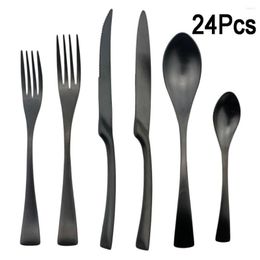 Dinnerware Sets Matte Black Silverware Set 18/10 Stainless Steel Cutlery Utensils Modern Flatware Knife Fork Spoon Dinner 4/6/16/24 Pcs