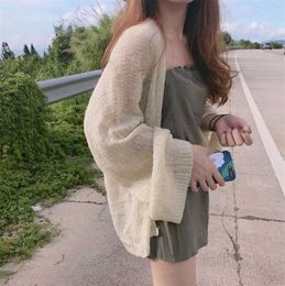 Women's Sweaters Fashion Women Knitted Summer Vest Casual Long Sleeves Open Stitch Female Thin Knitwear Ladies Loose Korean Open Stitch Femme J220915