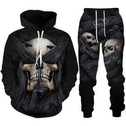 Men's Tracksuits Personality Skull 3D Print Tracksuit Set Gothic Punk Hoodie/Zipper Sweatshirt/Pants/Suit Cool Halloween Streetwear Clothes 221128