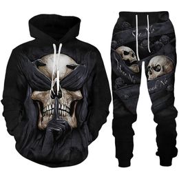 Herren Trainingsanzüge Persönlichkeit Schädel 3D-Druck Trainingsanzug Set Gothic Punk Hoodie/Reißverschluss Sweatshirt/Hosen/Anzug Coole Halloween Streetwear Kleidung 221128