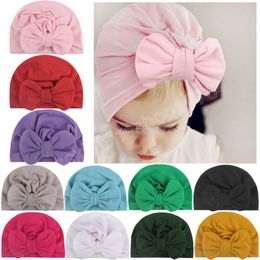 19x17cm Soft Skin-friendly Baby Girls Bows Caps Solid Color Handmade Bowknot Toddler Hat Kids Accessories Birthday Gift