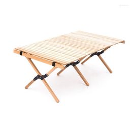 Camp Furniture Outdoor Foldable Wooden Camping Table Portable Beach Egg Roll Wood Folding Desk For Picnic BBQ