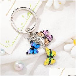 Key Rings Colorf Butterfly Keychain Color Drip Insects Car Key Ring Women Bag Accessories Jewelry Gifts Drop Delivery Dhgzs