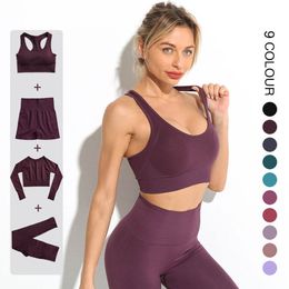 Women Yoga Outfits Pants Workout Shirts Sport Pants Bra Seamless Leggings Fitness Shorts Crop Top Clothes High Waist Running Tights Female Sportswear