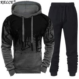 Men's Tracksuits Spring and Autumn Sweater Suit Male Clothing Pullovers 2-Piece HoodieTrousers Fashion Splashing Ink Sportswear 221128