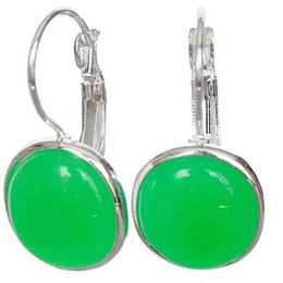 noble lady's handmade 925 Silver green Natural jade Leverback Earrings